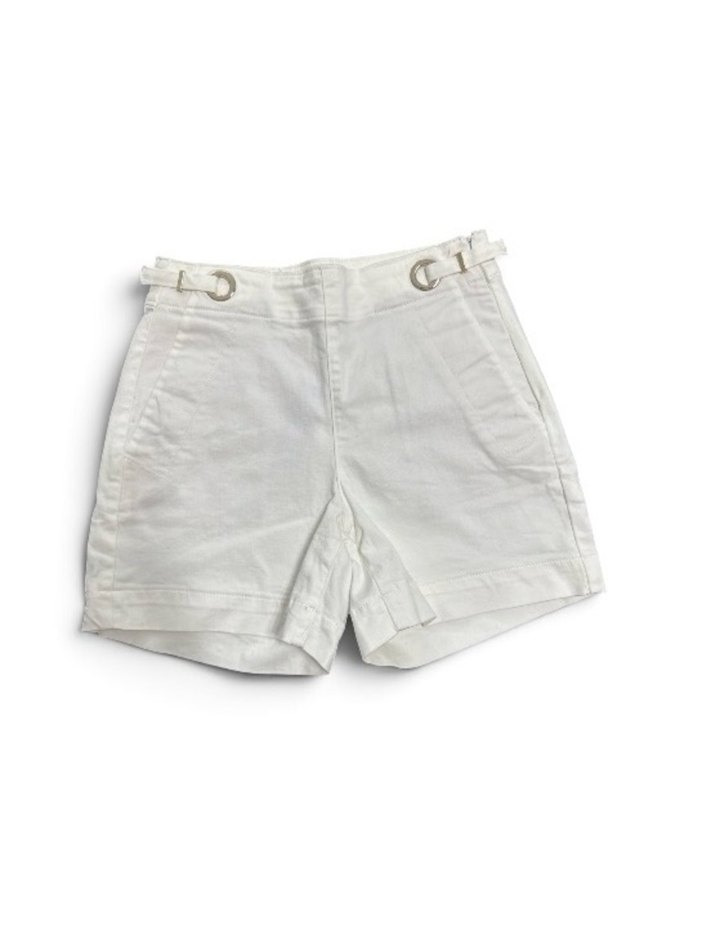 White House Black Market White High-Waist Shorts with Side Buckle Rings